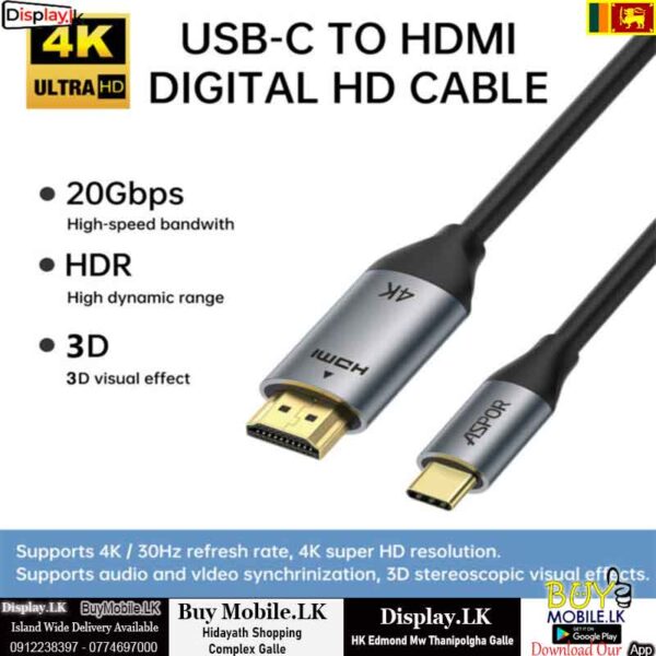 ASPOR  USB C to HDMI Cable 2M 4K 30Hz
